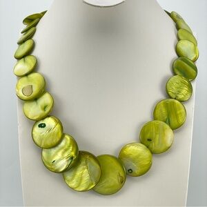 Beautiful Green Mother of Pearl Disc Necklace – Statement Shell Bead Jewelry
